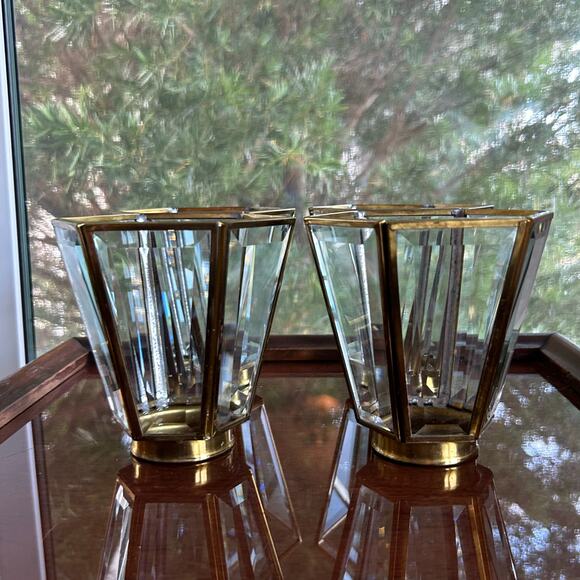 Set of 4 Faceted Glass & Brass Lamp Shades – 2” Fitter, 6-Panel Design - Picture 6 of 12